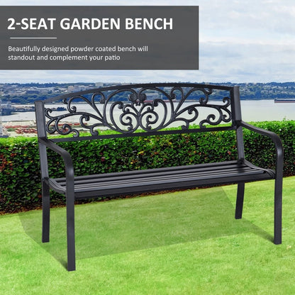 Outsunny 2-Seater Garden Bench, Steel-Black 3