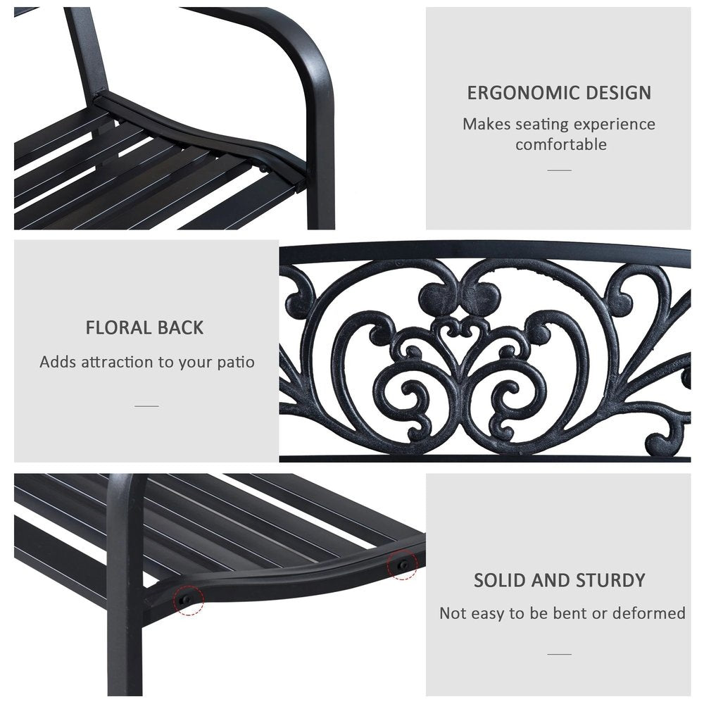 Outsunny 2-Seater Garden Bench, Steel-Black 4