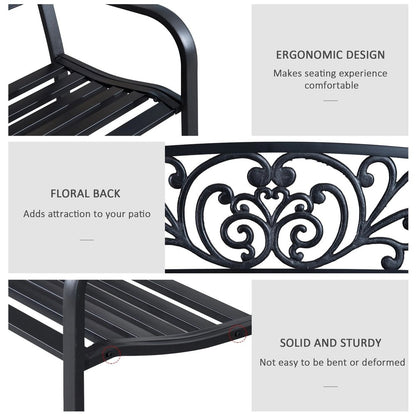 Outsunny 2-Seater Garden Bench, Steel-Black 4
