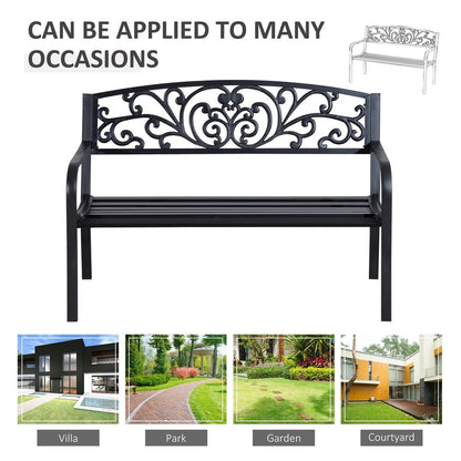 Outsunny 2-Seater Garden Bench, Steel-Black 5