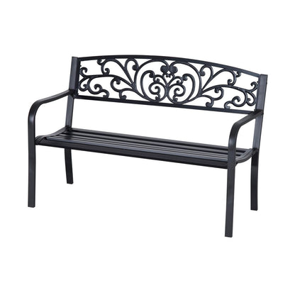 Outsunny 2-Seater Garden Bench, Steel-Black 