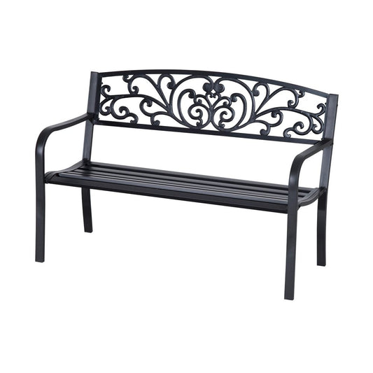 Outsunny 2-Seater Garden Bench, Steel-Black 