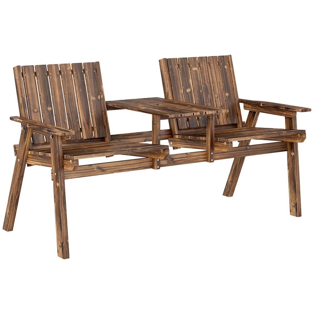 Outsunny 2-Seater Garden Loveseat with Table and Parasol Hole for Porch, Patio 11