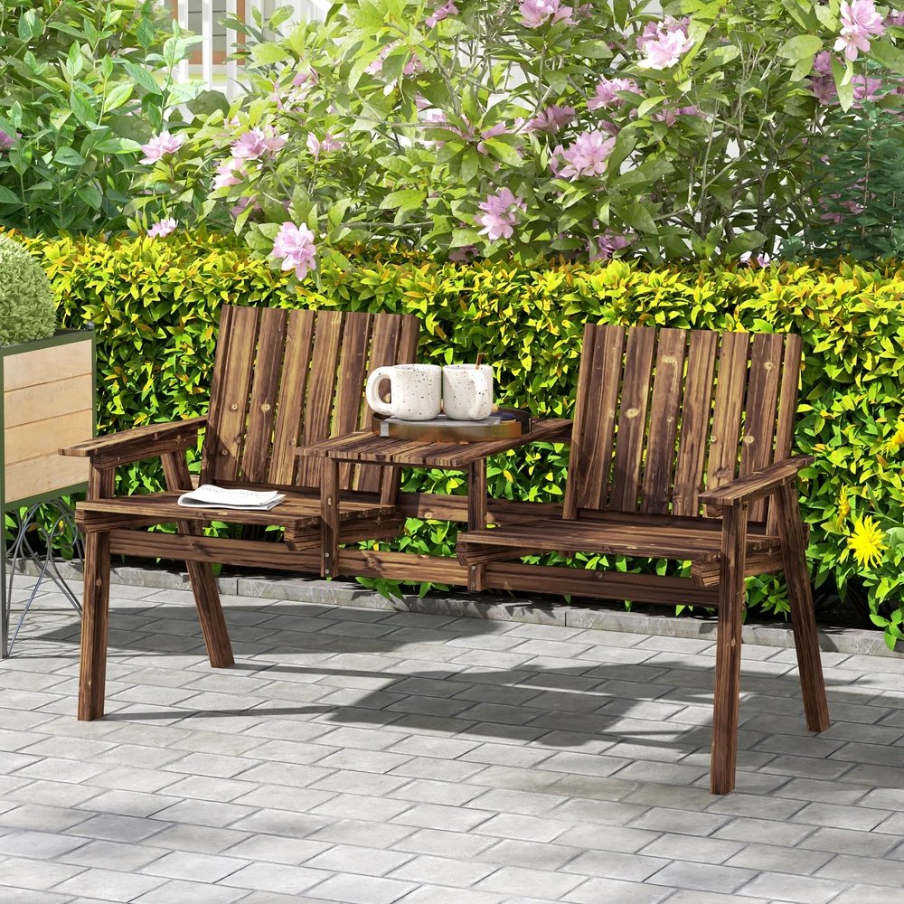 Outsunny 2-Seater Garden Loveseat with Table and Parasol Hole for Porch, Patio 12