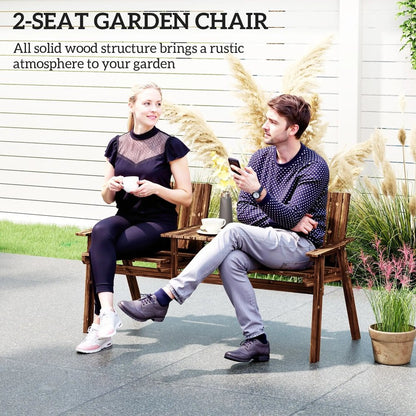 Outsunny 2-Seater Garden Loveseat with Table and Parasol Hole for Porch, Patio 14