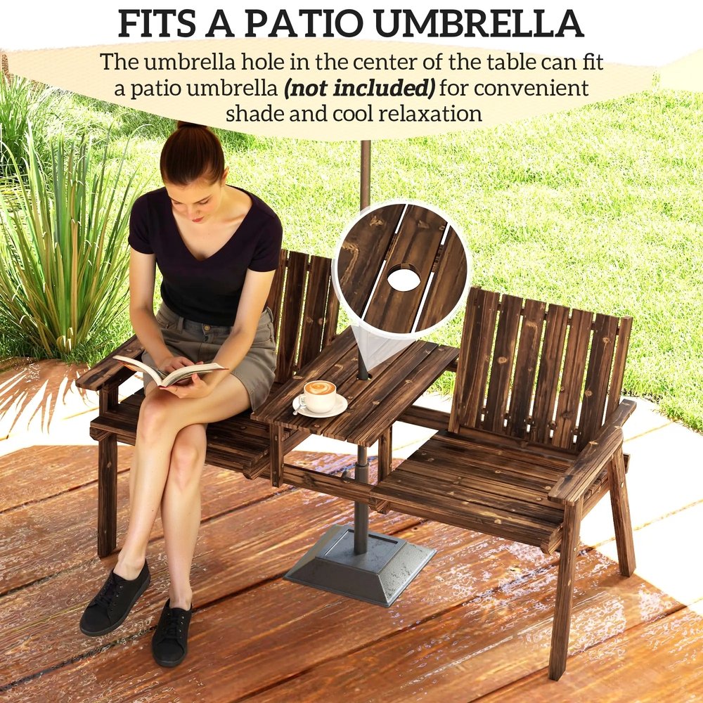 Outsunny 2-Seater Garden Loveseat with Table and Parasol Hole for Porch, Patio 15