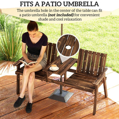 Outsunny 2-Seater Garden Loveseat with Table and Parasol Hole for Porch, Patio 15