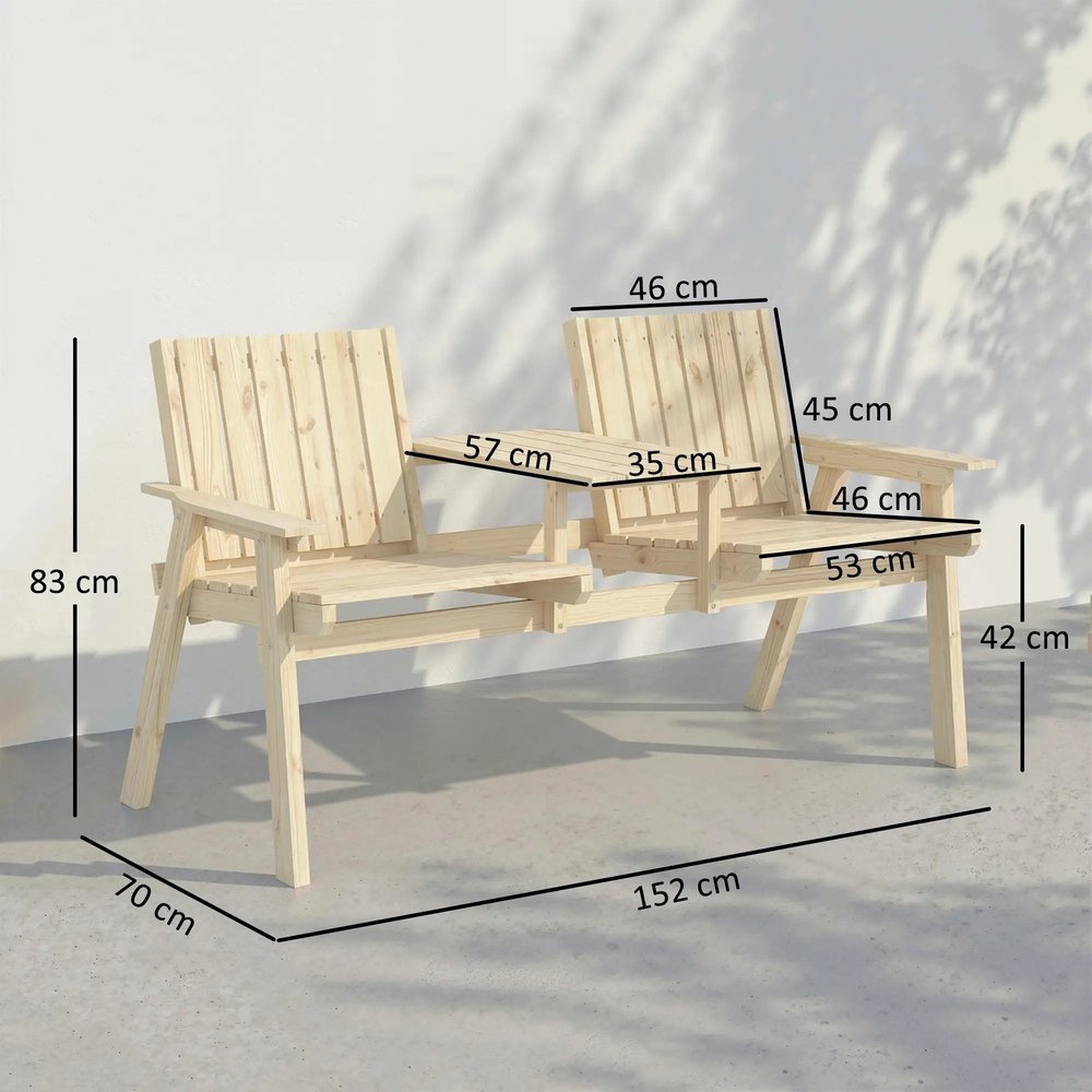 Outsunny 2-Seater Garden Loveseat with Table and Parasol Hole for Porch, Patio 2