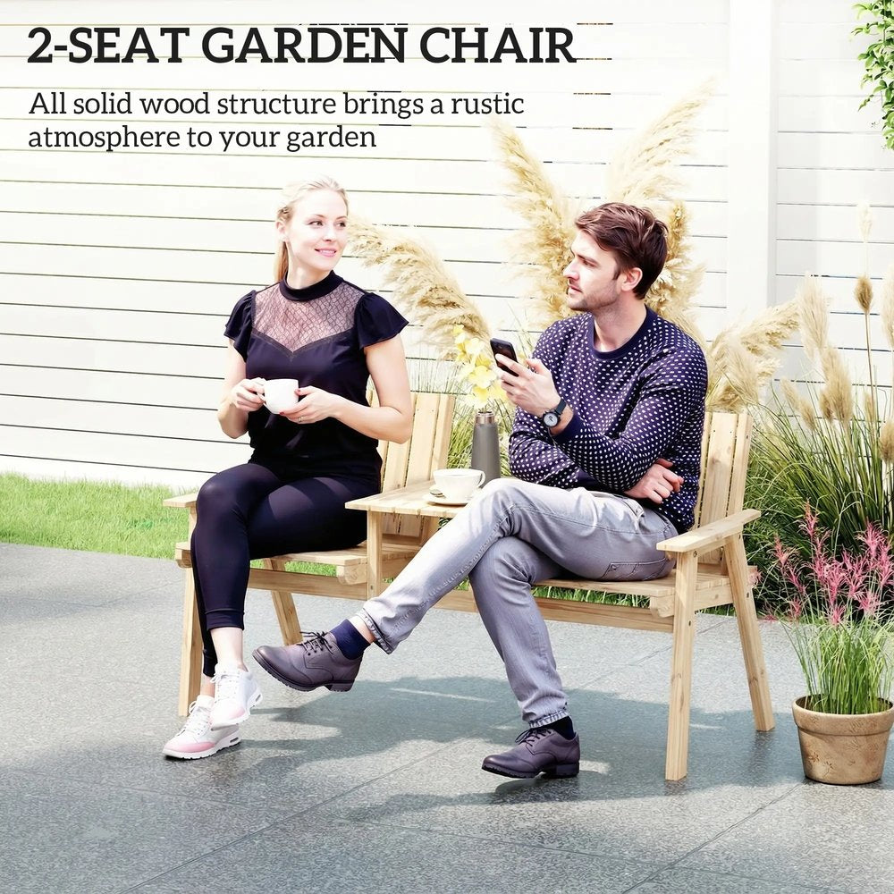 Outsunny 2-Seater Garden Loveseat with Table and Parasol Hole for Porch, Patio 3