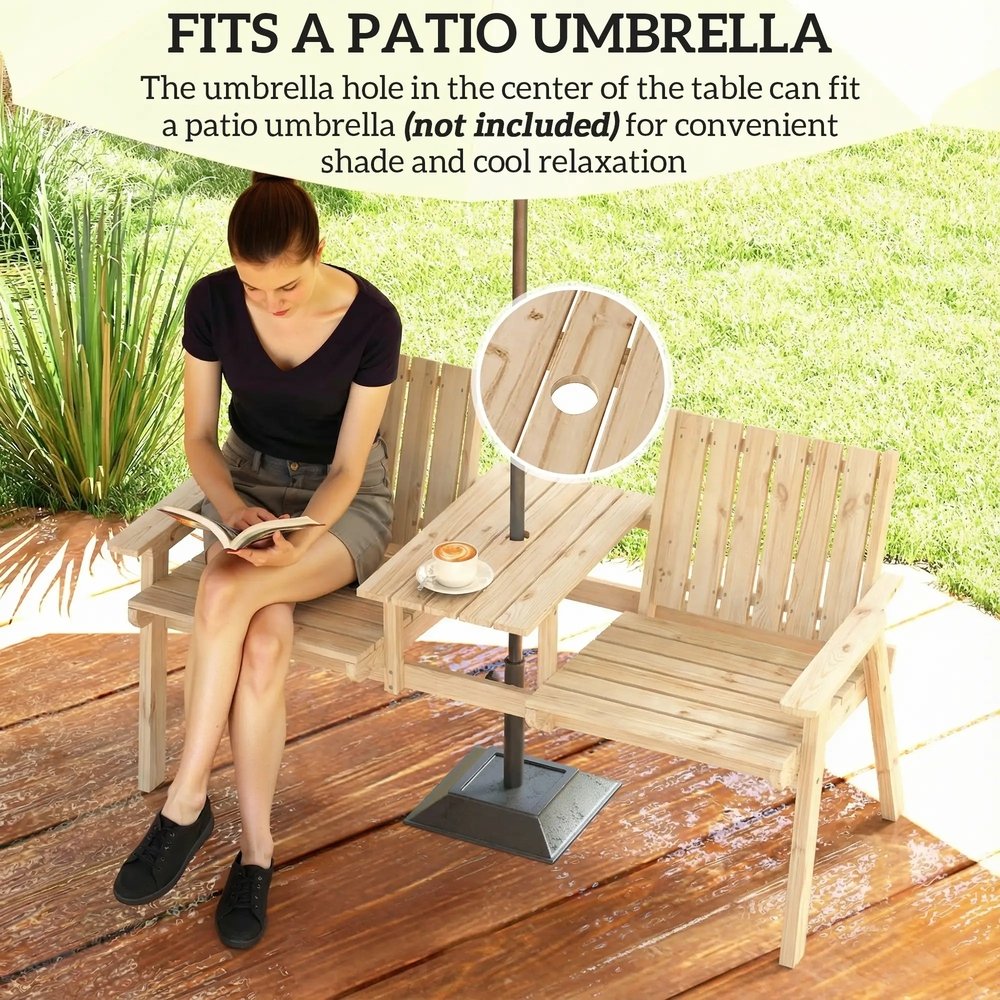 Outsunny 2-Seater Garden Loveseat with Table and Parasol Hole for Porch, Patio 4