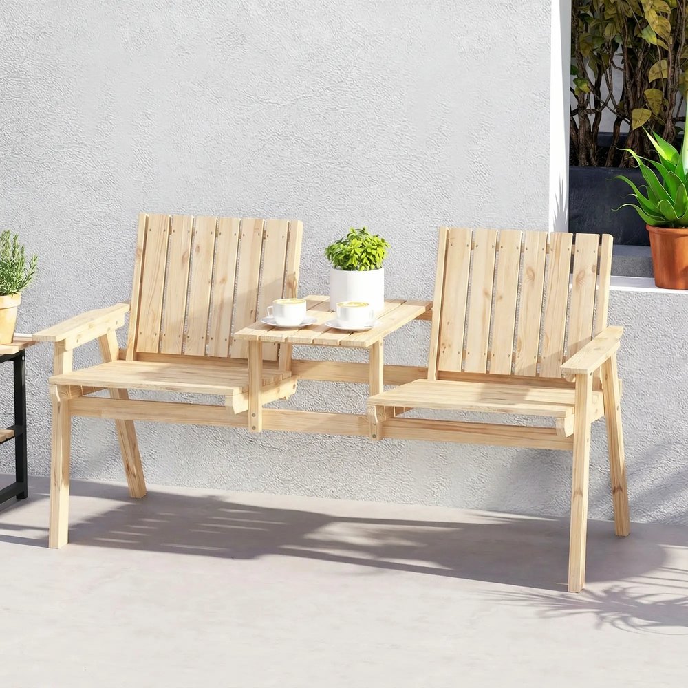 Outsunny 2-Seater Garden Loveseat with Table and Parasol Hole for Porch, Patio 7
