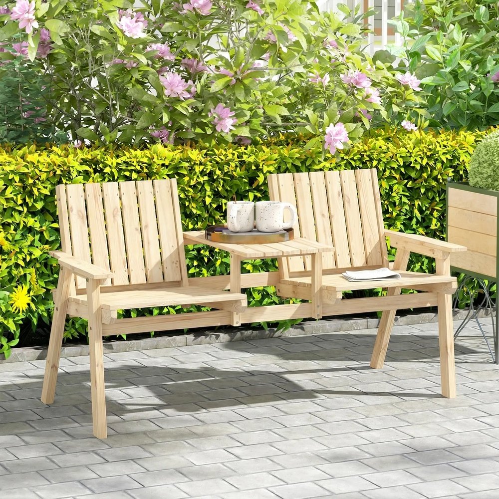 Outsunny 2-Seater Garden Loveseat with Table and Parasol Hole for Porch, Patio 8