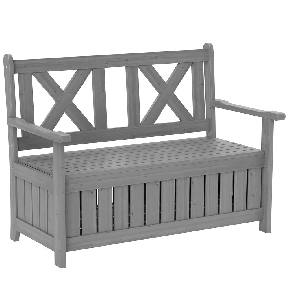Outsunny 2-Seater Garden Storage Bench for Patio Wood Porch Decor Outdoor Seating 16