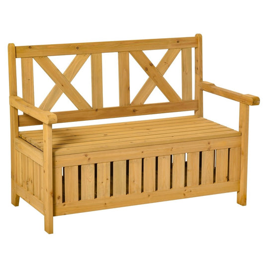 Outsunny 2-Seater Garden Storage Bench for Patio Wood Porch Decor Outdoor Seating 