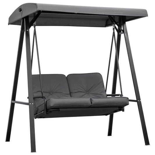 Outsunny 2 Seater Garden Swing Chair with Adjustable Tilting Canopy, Outdoor Hammock Bench with Steel Frame for Patio, 144 x 117 x 173 cm, Grey 