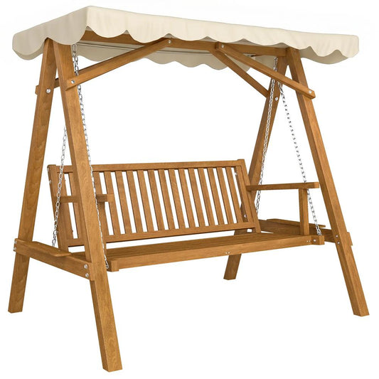 Outsunny 2 Seater Garden Swing Seat with Canopy, Wooden Swing Chair, Outdoor Hammock Bench for Balcony Patio Porch 