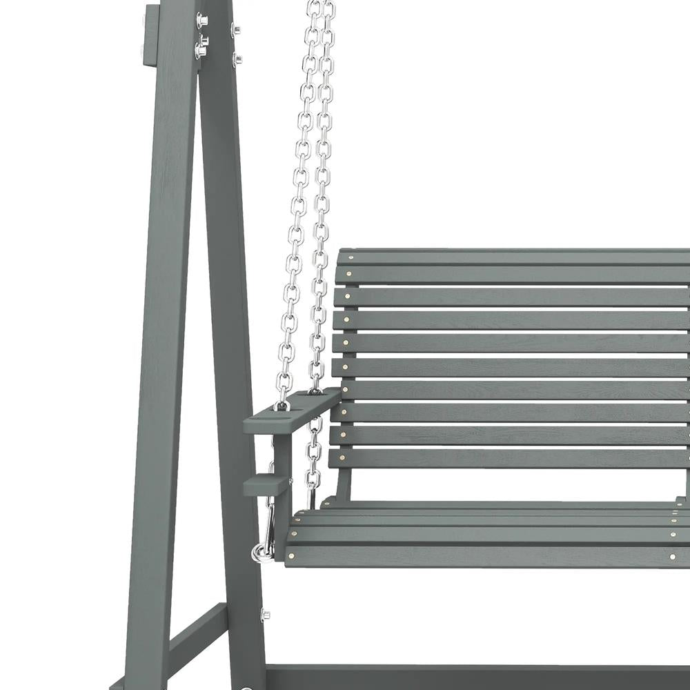 Outsunny 2 Seater Garden Swing Seat, Wooden Swing Chair Bench with Cup Holders for Outdoor Porch Patio 11