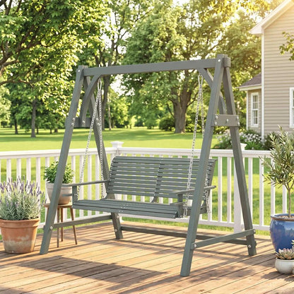 Outsunny 2 Seater Garden Swing Seat, Wooden Swing Chair Bench with Cup Holders for Outdoor Porch Patio 12