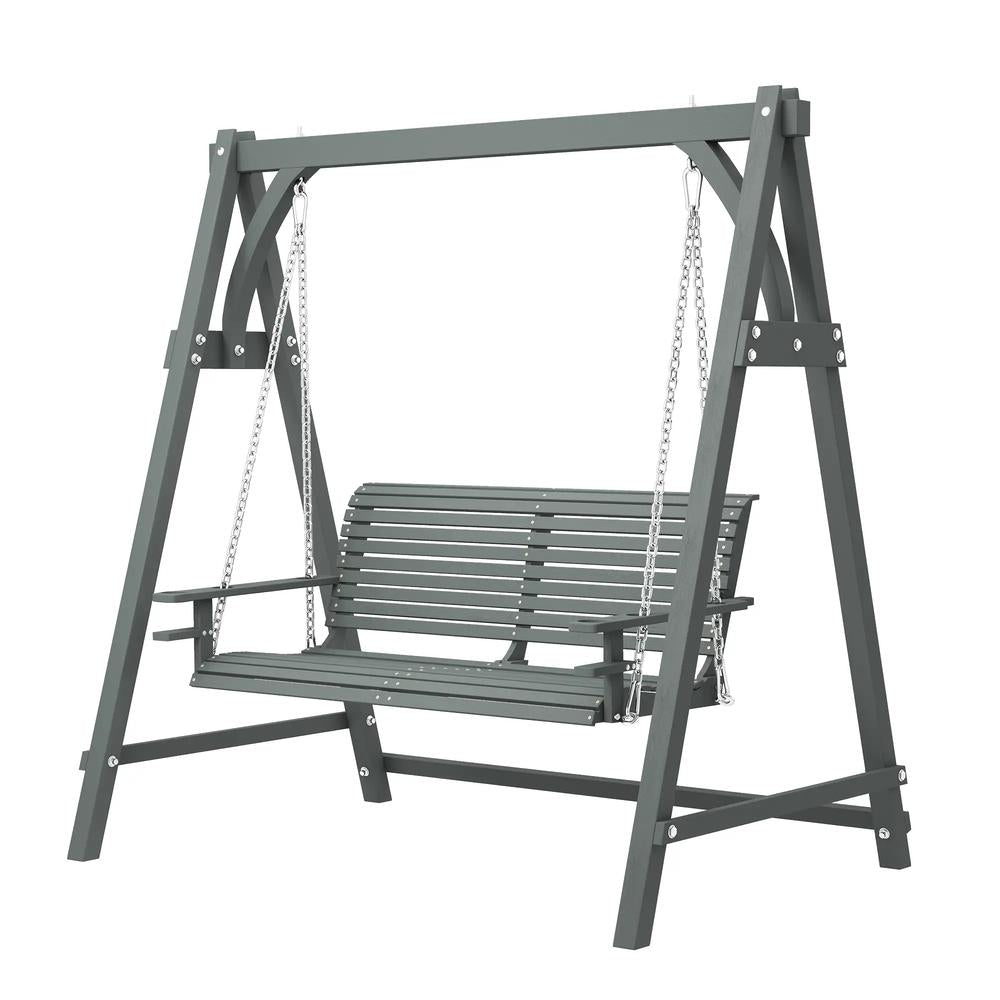 Outsunny 2 Seater Garden Swing Seat, Wooden Swing Chair Bench with Cup Holders for Outdoor Porch Patio 13