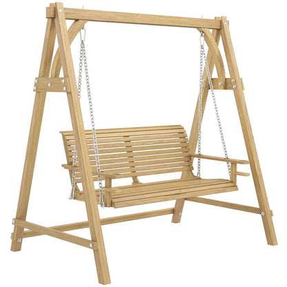 Outsunny 2 Seater Garden Swing Seat, Wooden Swing Chair Bench with Cup Holders for Outdoor Porch Patio 14