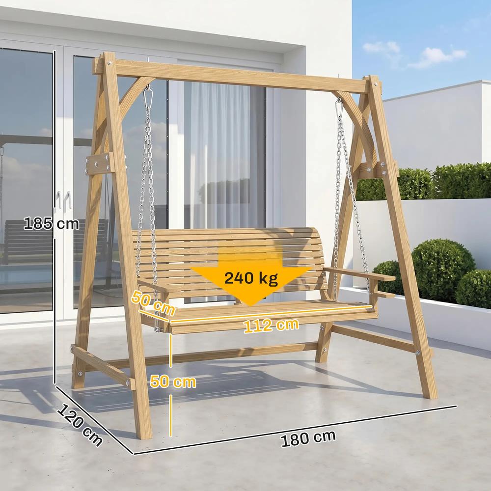 Outsunny 2 Seater Garden Swing Seat, Wooden Swing Chair Bench with Cup Holders for Outdoor Porch Patio 16