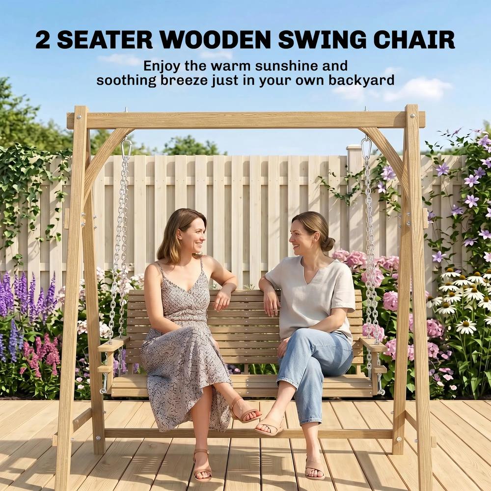 Outsunny 2 Seater Garden Swing Seat, Wooden Swing Chair Bench with Cup Holders for Outdoor Porch Patio 17