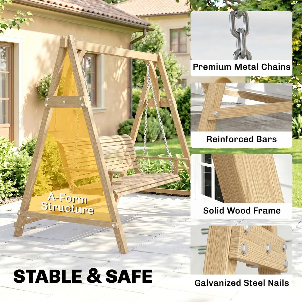 Outsunny 2 Seater Garden Swing Seat, Wooden Swing Chair Bench with Cup Holders for Outdoor Porch Patio 18