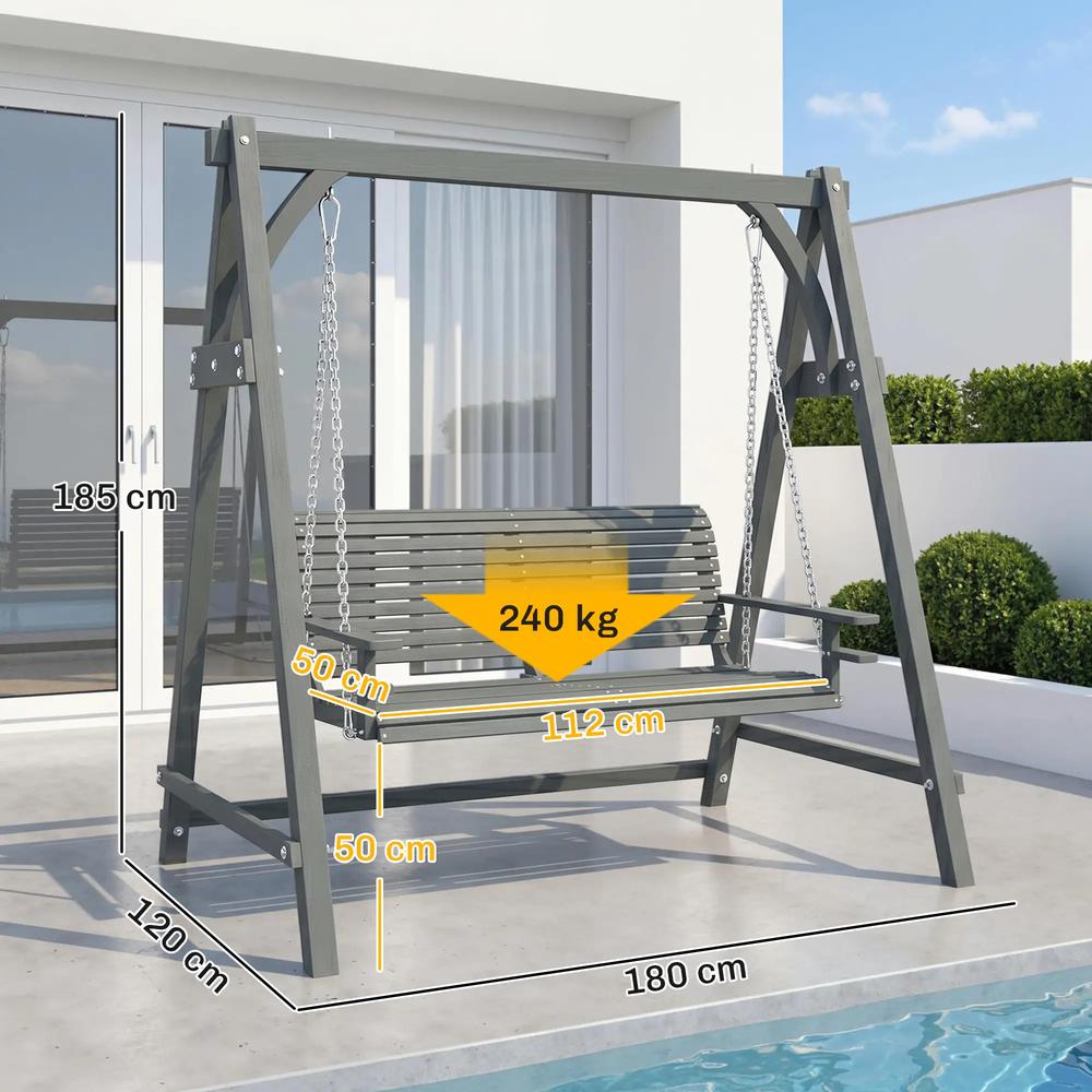 Outsunny 2 Seater Garden Swing Seat, Wooden Swing Chair Bench with Cup Holders for Outdoor Porch Patio 2