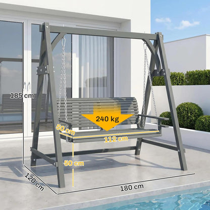 Outsunny 2 Seater Garden Swing Seat, Wooden Swing Chair Bench with Cup Holders for Outdoor Porch Patio 2