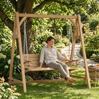 Outsunny 2 Seater Garden Swing Seat, Wooden Swing Chair Bench with Cup Holders for Outdoor Porch Patio 20
