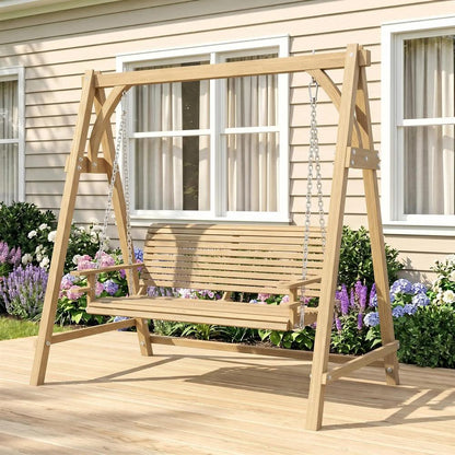 Outsunny 2 Seater Garden Swing Seat, Wooden Swing Chair Bench with Cup Holders for Outdoor Porch Patio 21