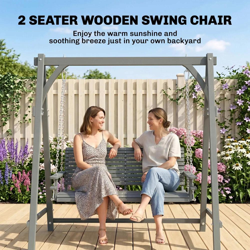 Outsunny 2 Seater Garden Swing Seat, Wooden Swing Chair Bench with Cup Holders for Outdoor Porch Patio 3