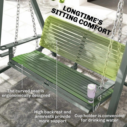 Outsunny 2 Seater Garden Swing Seat, Wooden Swing Chair Bench with Cup Holders for Outdoor Porch Patio 5