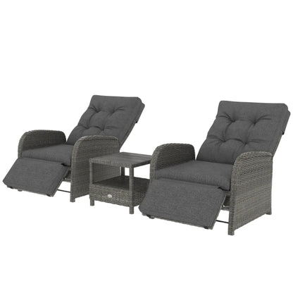 Outsunny 2 Seater Patio Rattan Wicker No Installation Chaise Lounge Sofa Set w/ Cushion for Patio Garden Porch, Grey
