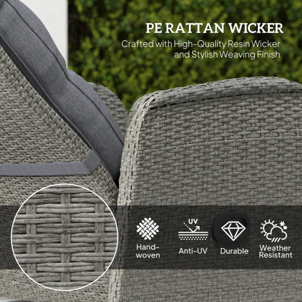 Outsunny 2 Seater Patio Rattan Wicker No Installation Chaise Lounge Sofa Set w/ Cushion for Patio Garden Porch, Grey