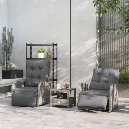 Outsunny 2 Seater Patio Rattan Wicker No Installation Chaise Lounge Sofa Set w/ Cushion for Patio Garden Porch, Grey