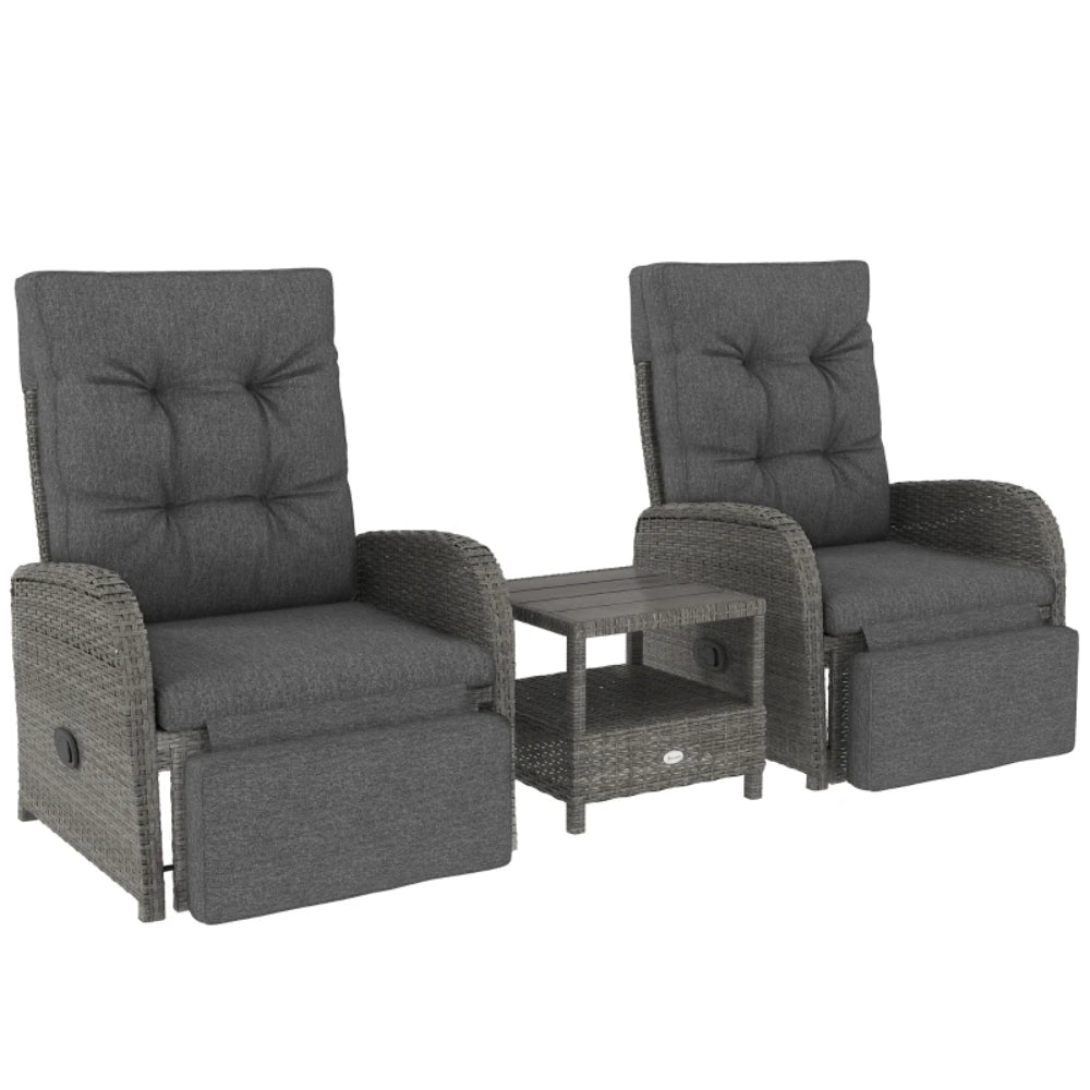 Outsunny 2 Seater Patio Rattan Wicker No Installation Chaise Lounge Sofa Set w/ Cushion for Patio Garden Porch, Grey