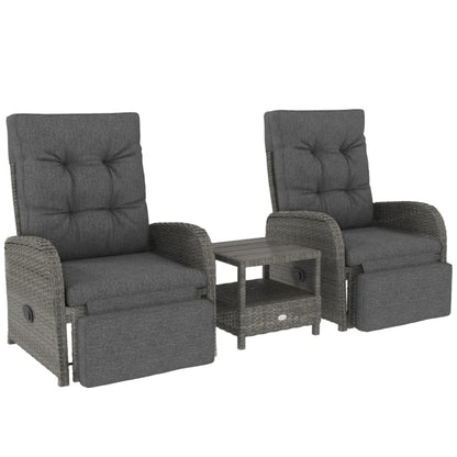 Outsunny 2 Seater Patio Rattan Wicker No Installation Chaise Lounge Sofa Set w/ Cushion for Patio Garden Porch, Grey