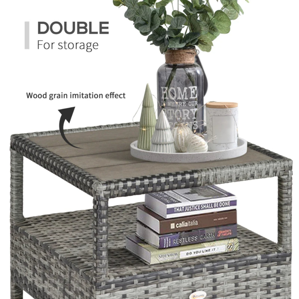 Outsunny 2 Seater Patio Wicker No installation Chaise Lounge Sofa Set with Fabric Cushion, Grey