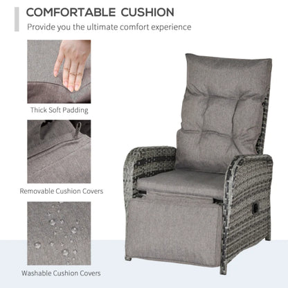 Outsunny 2 Seater Patio Wicker No installation Chaise Lounge Sofa Set with Fabric Cushion, Grey