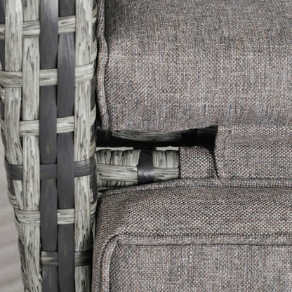 Outsunny 2 Seater Patio Wicker No installation Chaise Lounge Sofa Set with Fabric Cushion, Grey
