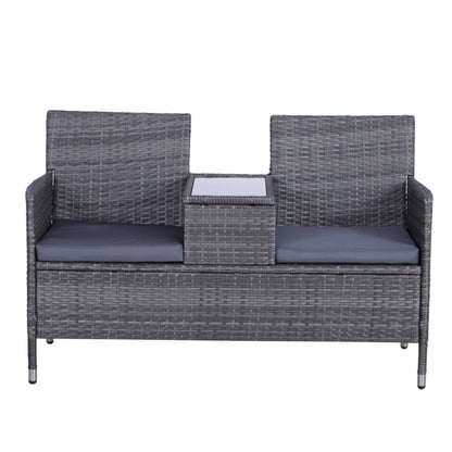 Outsunny 2-Seater PE Rattan Outdoor Garden Bench w/ Centre Table Grey