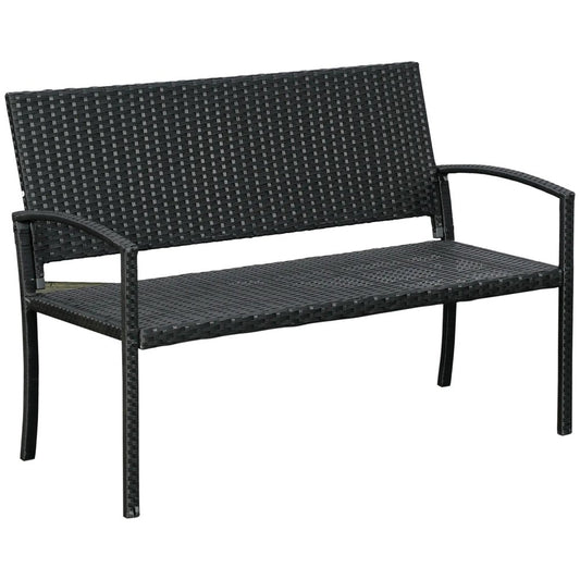 Outsunny 2 Seater Poly Rattan Garden Bench, All Weather Wicker Garden Loveseat, Outdoor Seating Bench with 240 Load Capacity, Backrest and Armrests for Patio, Terrace, Balcony 
