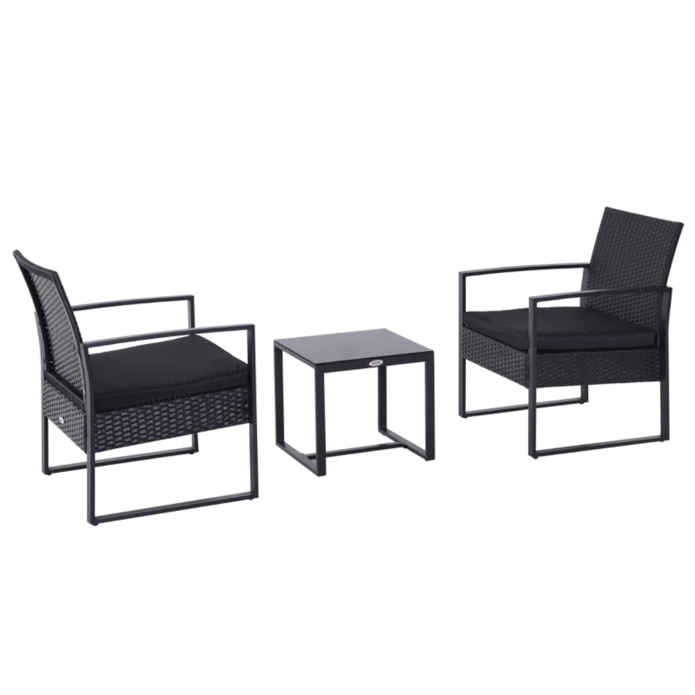 Outsunny 2 Seater Rattan Coffee Set-Black