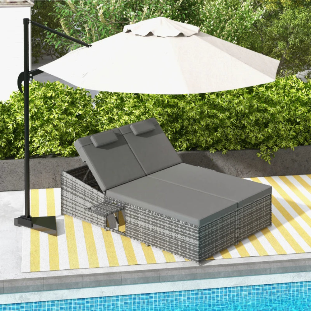 Outsunny 2 Seater Rattan Day Bed w/ Fire Retardant Cushions Grey