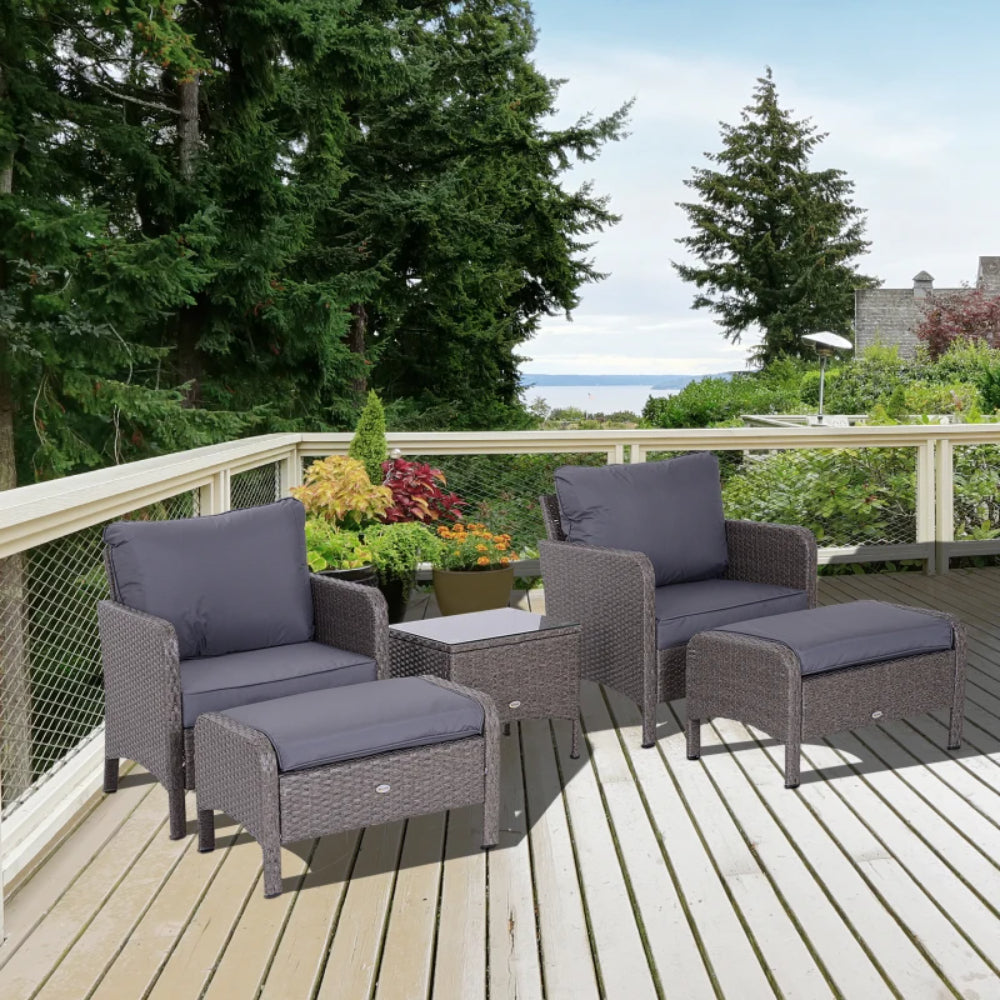 Outsunny 2-Seater Rattan Furniture Set, Steel Frame-Grey