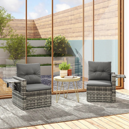 Outsunny 2 Seater Rattan Garden Sofa Outdoor Loveseat with Hidden Side Trays and Cushions for Patio Balcony, Dark Grey