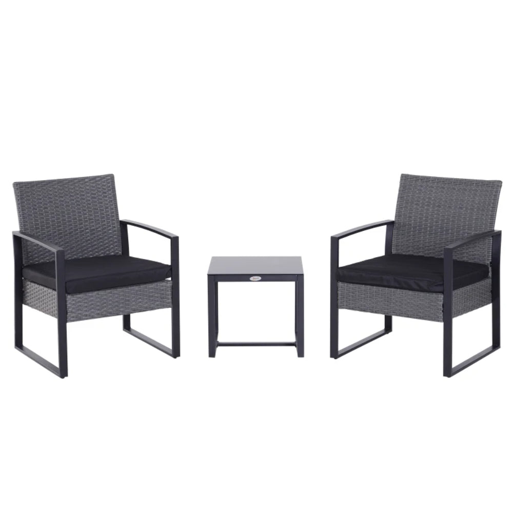 Outsunny 2 Seater Rattan Patio Set W/ Cushions-Grey/Black