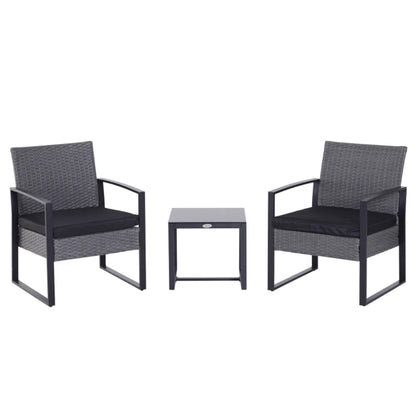 Outsunny 2 Seater Rattan Patio Set W/ Cushions-Grey/Black