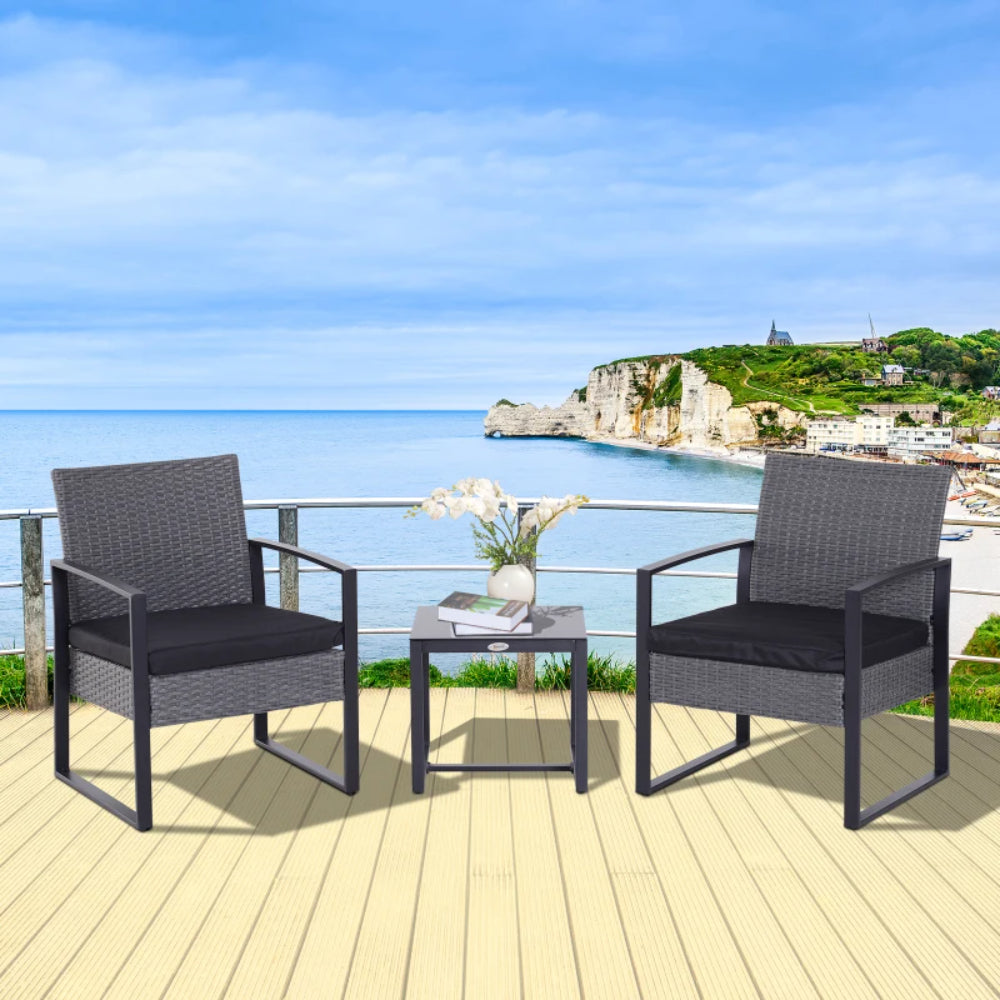 Outsunny 2 Seater Rattan Patio Set W/ Cushions-Grey/Black